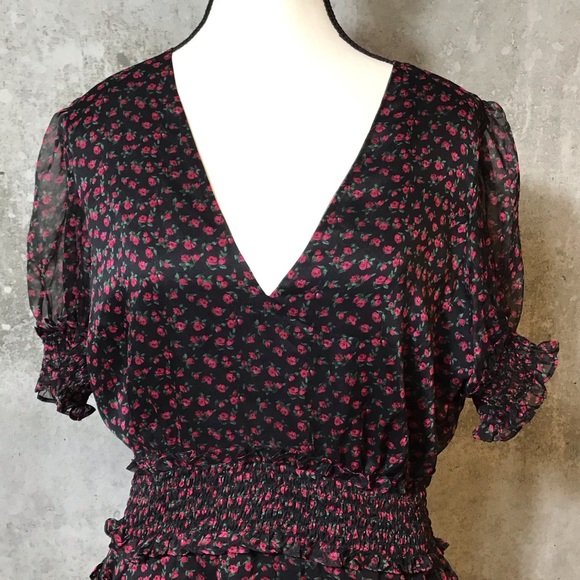 Revolve The East Order Behati Womens Liberty Floral Dress Size L Sheer Smocked - Picture 12 of 16